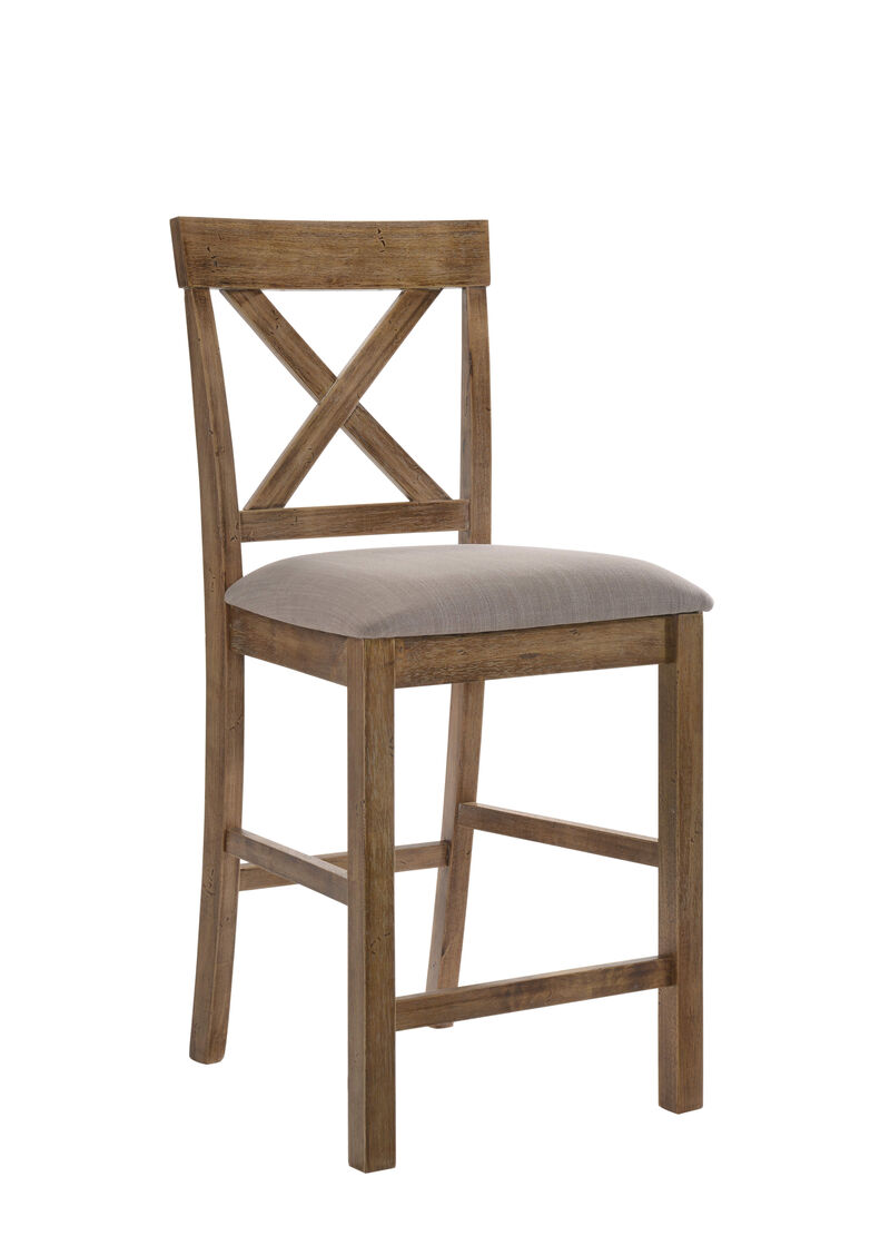 HomeRoots Set of Two 26" Tan and Oak Linen and Solid Wood Counter Height Bar Chairs image number 2