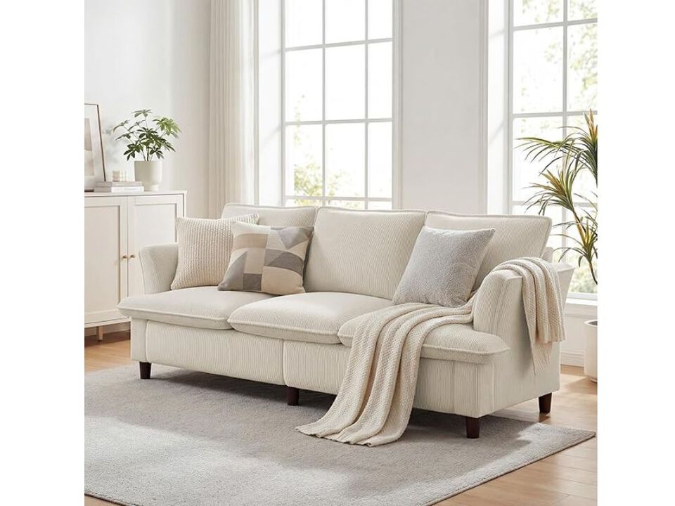 Corduroy Sofa &ndash; 89" Grey 3‑Seater Couch with Deep Seat, Strong Support & Pet‑Friendly Fabric