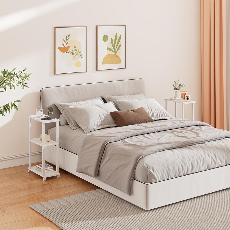 TUTOTAK Small Side Table, Narrow End Table, Bedside Table, Set of 2, Couch Side Table with Wheels for Living Room or Bedroom, Wh