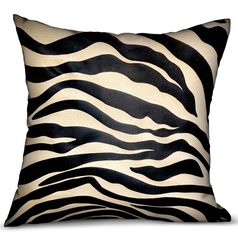 Plutus Brands Black Zebra Black Animal Motif Luxury Throw Pillow image number 0