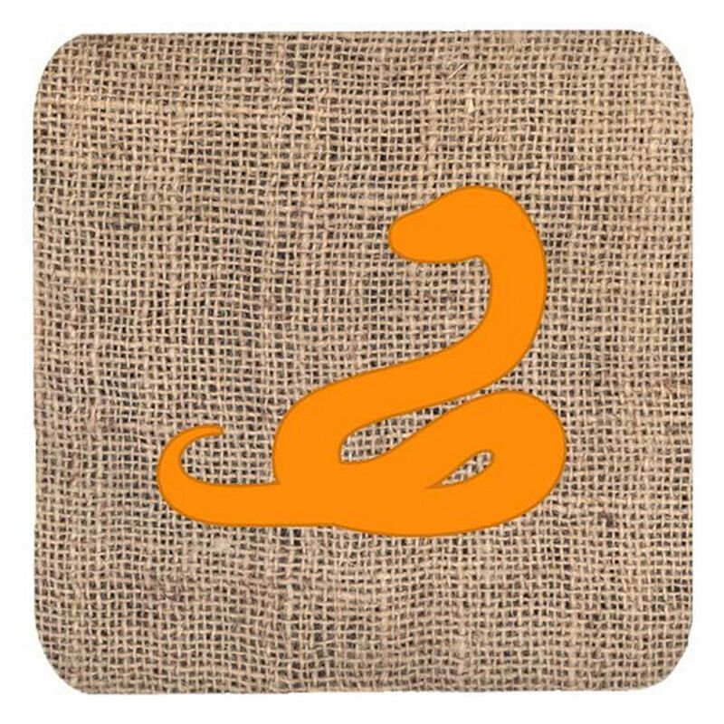 Caroline's Treasures BB1124-BL-OR-FC Snake Burlap and Orange Foam Coasters (Set of 4), 3.5 H x 3.5 W, Multicolor