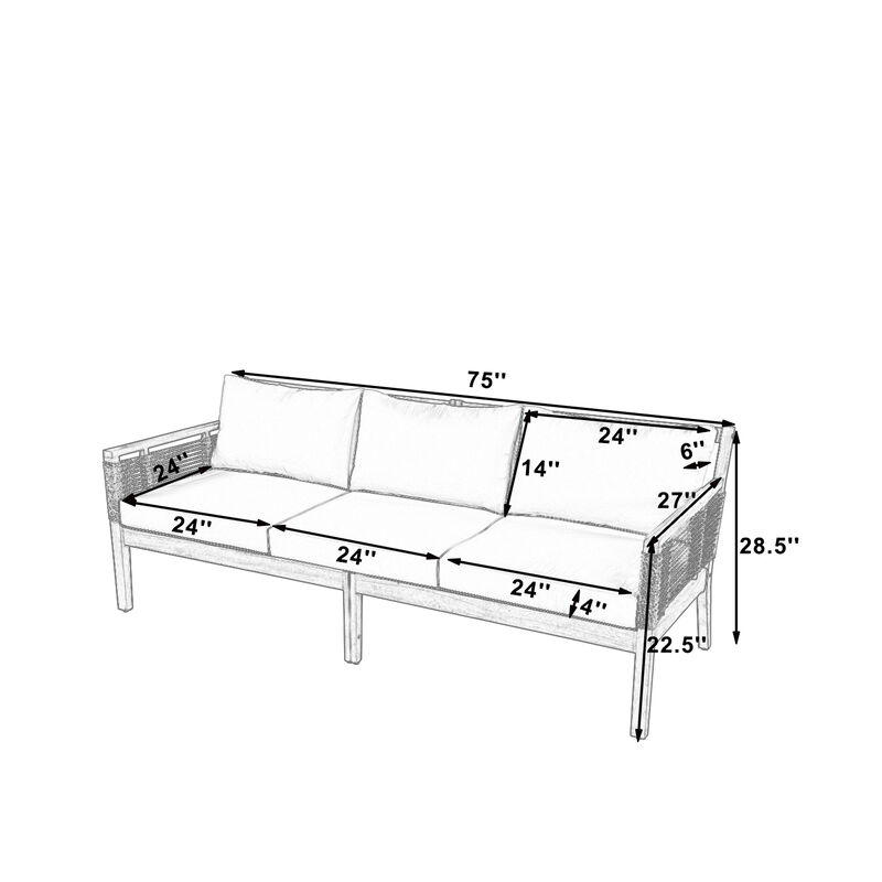 Whisen 3-Seater Outdoor Sofa,  Water Resistant with Hand-Woven Rope Detail image number 9