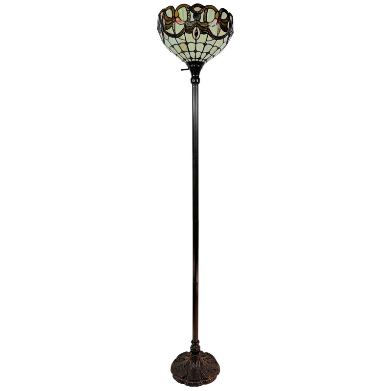 Hivvago 62" Beige Torchiere Floor Lamp With Red And White Flowers Glass Dome Shade