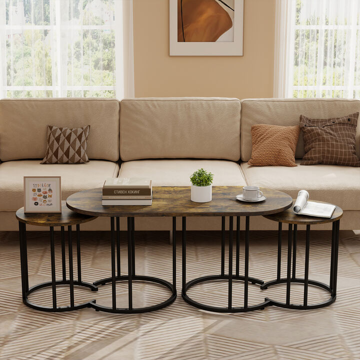 Modern 3 Piece Nesting Coffee Tables with Metal Frame Design
