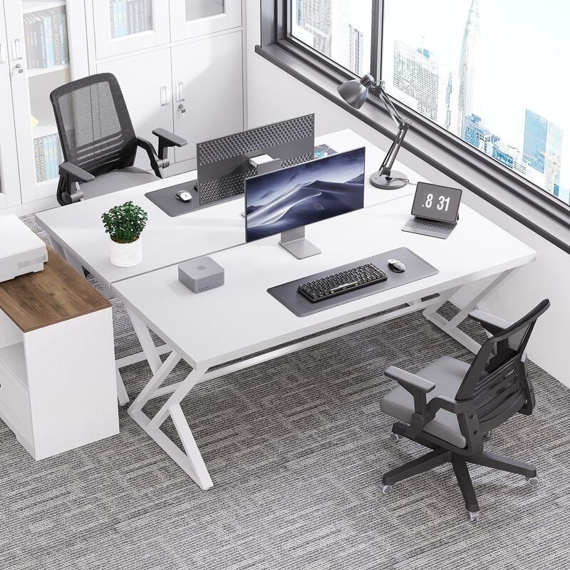 Top True Wood Computer Desk, Modern Writing Desk with Metal Legs for Home Office image number 6