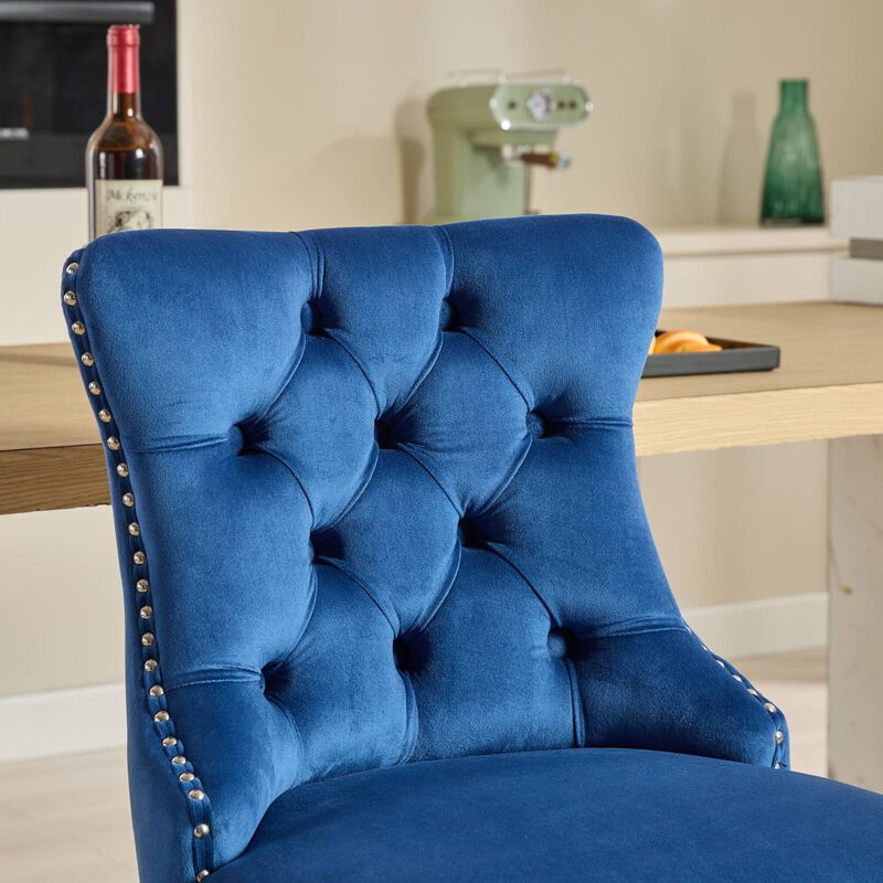 Clihome 25" Counter Height Bar Stools Set of 2, Modern Velvet Barstools with Button Back&Rivet Trim Upholstered,Farmhouse Kitchen Island Chairs image number 3