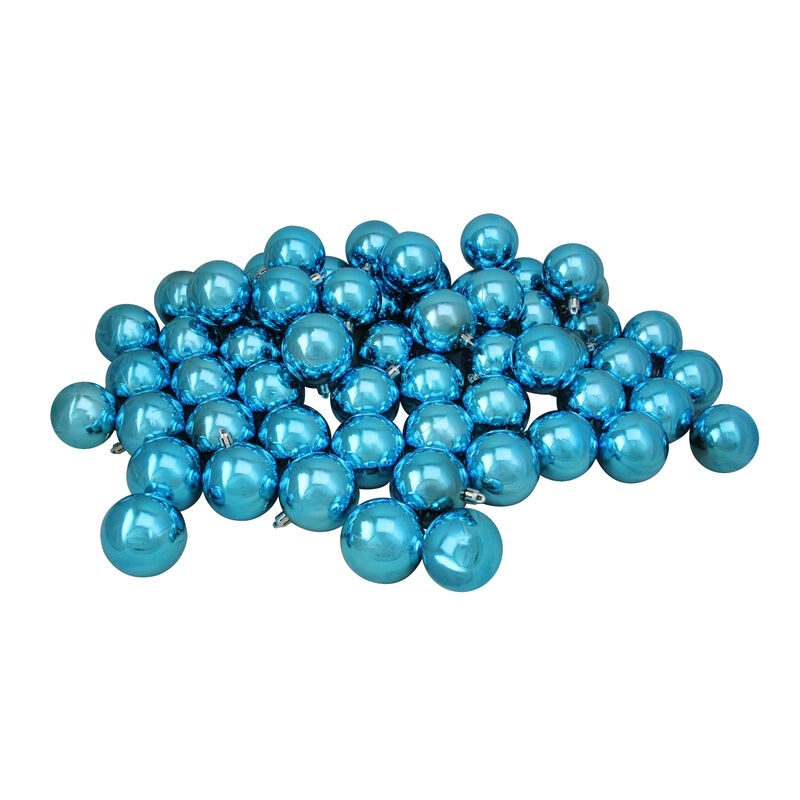 60ct Turquoise Blue Shatterproof Shiny Christmas Ball Ornaments 2.5" (60mm)