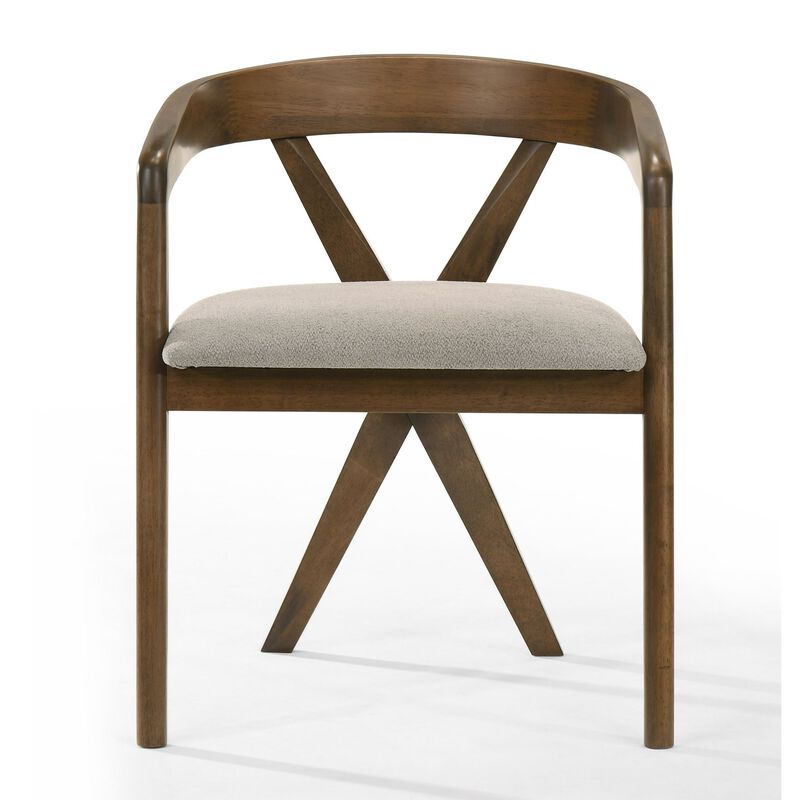 Cid Icy 23 Inch Dining Armchair, Plush Fabric Seat, Walnut Brown Solid Wood - Benzara image number 2