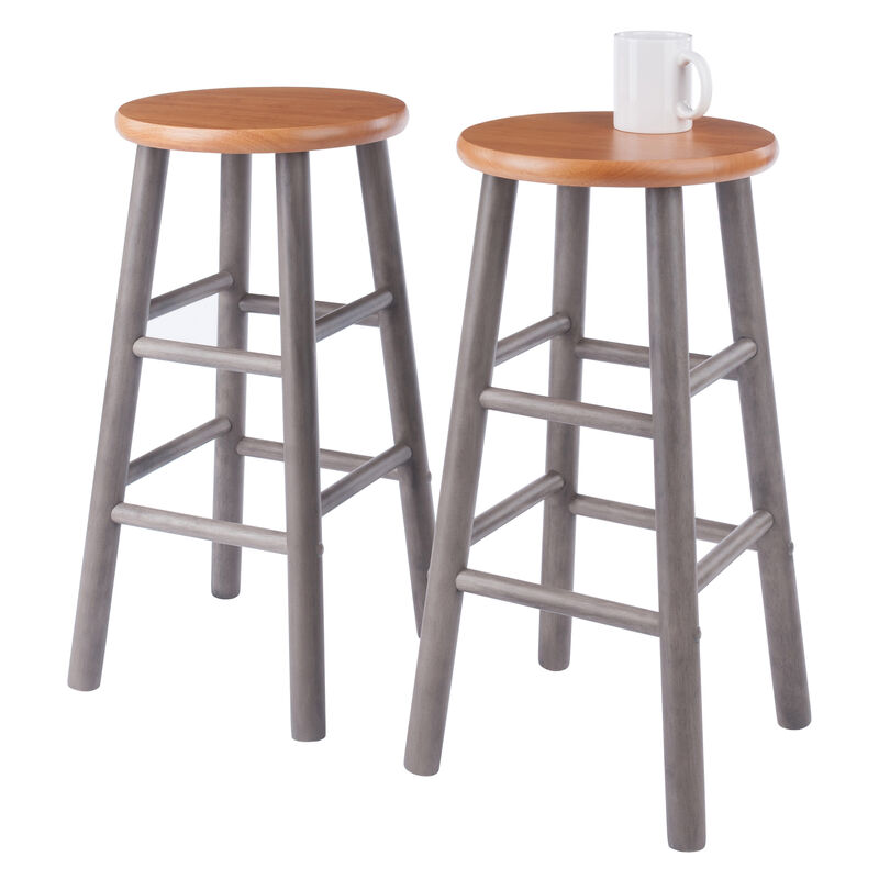 Huxton 2-Pc Counter Stool Set, Oyster Gray and Teak