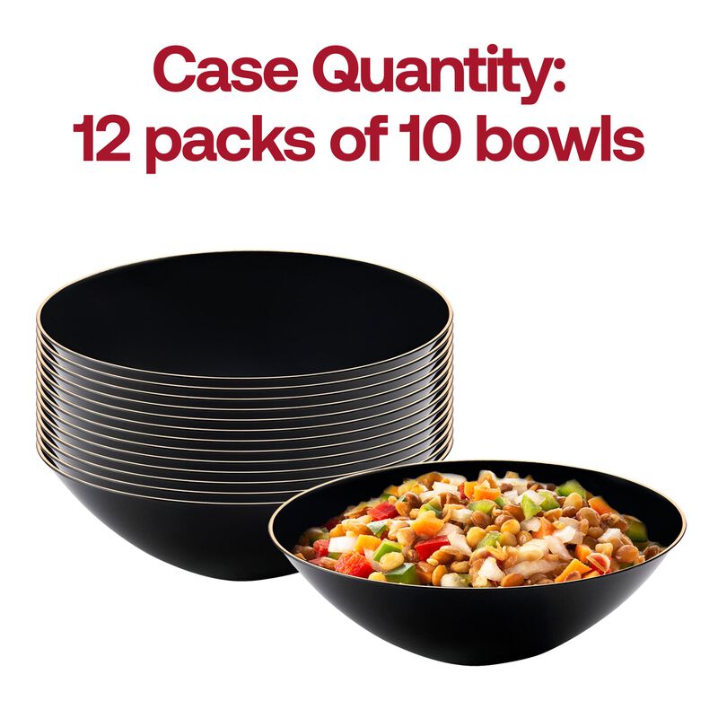 16 oz. Black with Gold Rim Organic Round Plastic Soup Bowls (60 Bowls) image number 4
