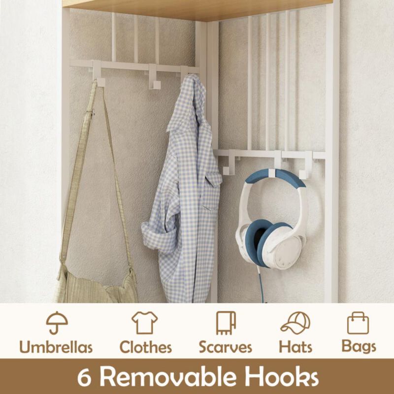 Hivvago 4-Tier Coat Rack Corner Hall Tree with Shoe Storage Bench