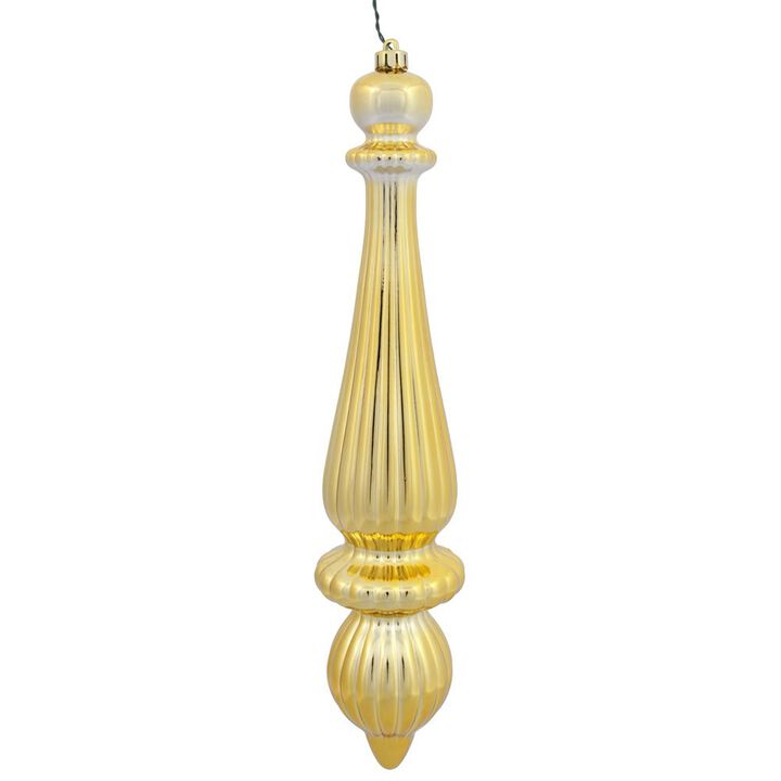 Vickerman 14" Shiny Finial Drop Ornament, Shatterproof Plastic, UV Resistant Christmas Tree Decoration, 2 Pack, Gold