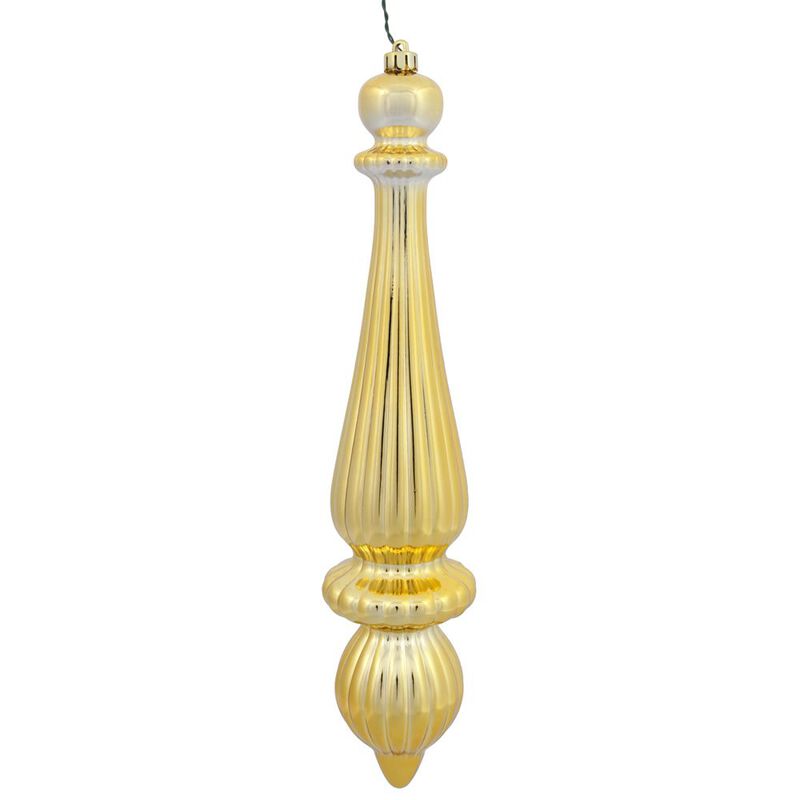 Vickerman 14" Shiny Finial Drop Ornament, Shatterproof Plastic, UV Resistant Christmas Tree Decoration, 2 Pack, Gold image number 0