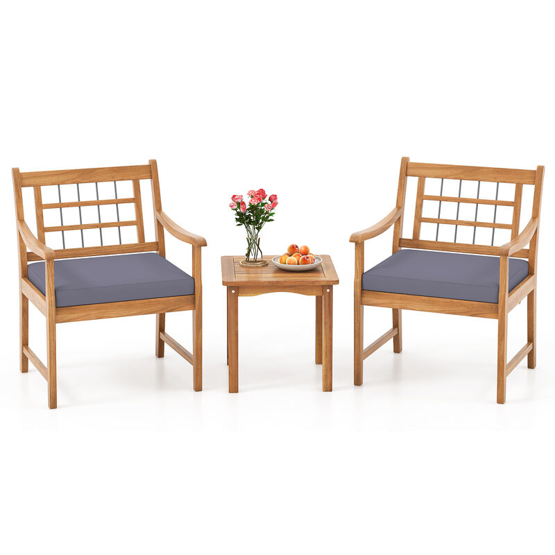 3 Piece Wood Patio Furniture Set with Seat Cushions and Acacia Wood Frame