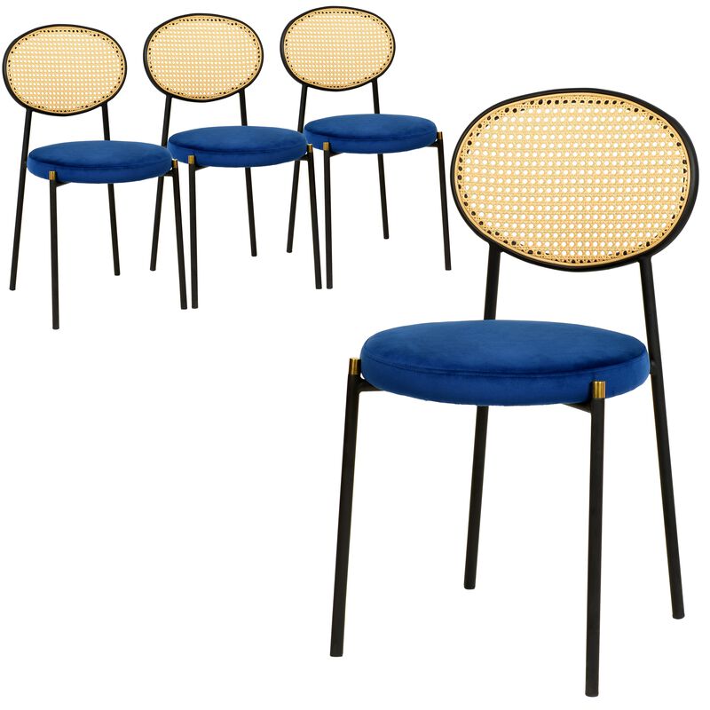 LeisureMod Euston Modern Dining Chair with Wicker Back and Velvet, Indoor Kitchen, Dining Room, Home, Contemporary Side Chair Seating, Set of 4
