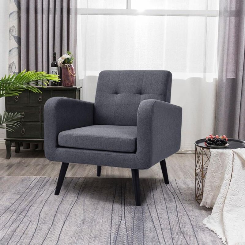 Hivvago Mid-Century Modern Grey Linen Upholstered Accent Chair with Wooden Legs