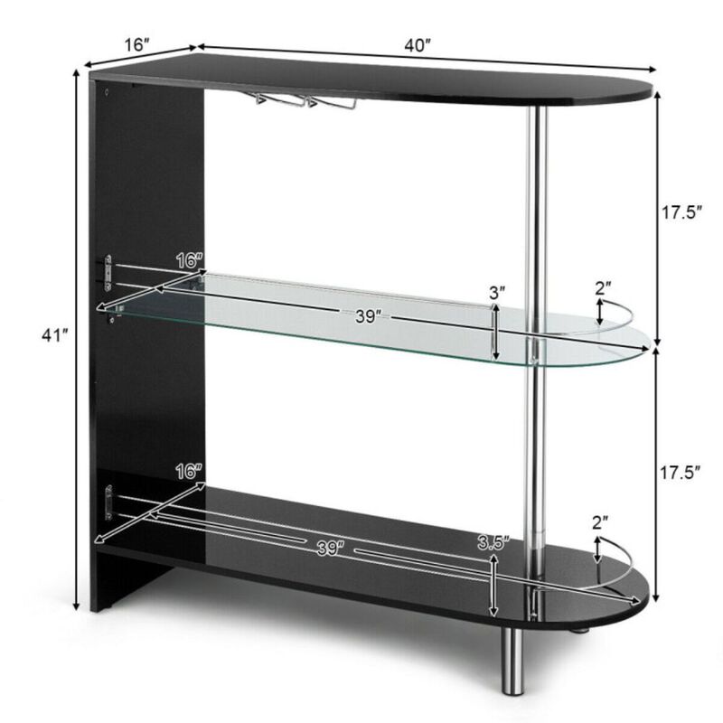 Hivago 2-holder Bar Table with Tempered Glass Shelf