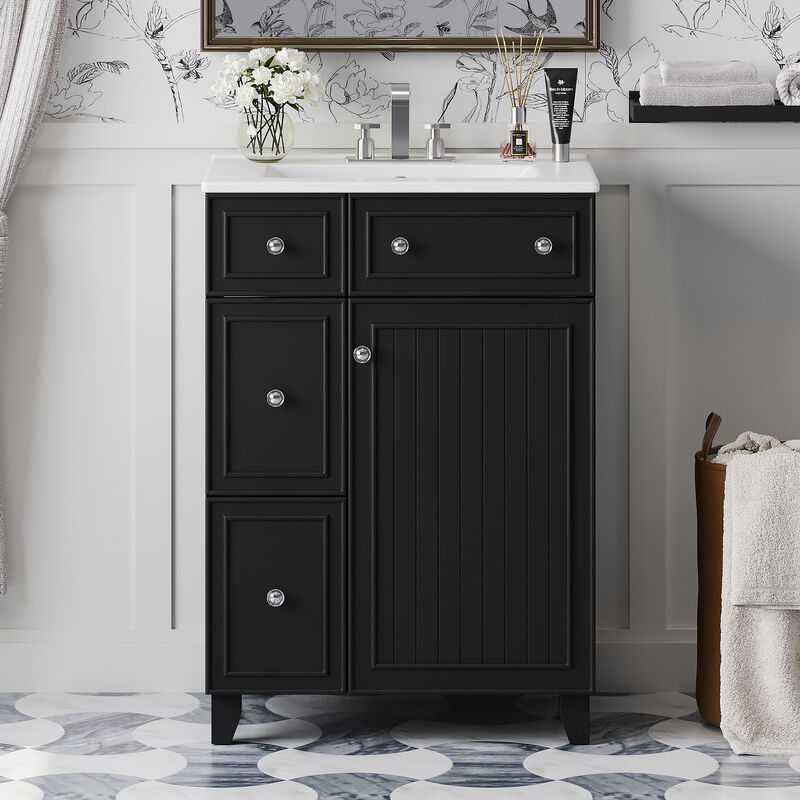 Whisen 24" Bathroom Storage Cabinet Bathroom Vanity with Ceramic Sink and 2 Drawers