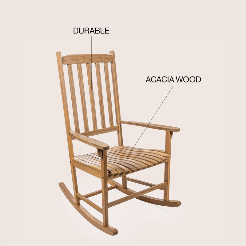 Seagrove Farmhouse Classic Slat-Back Acacia Wood Outdoor Rocking Chair