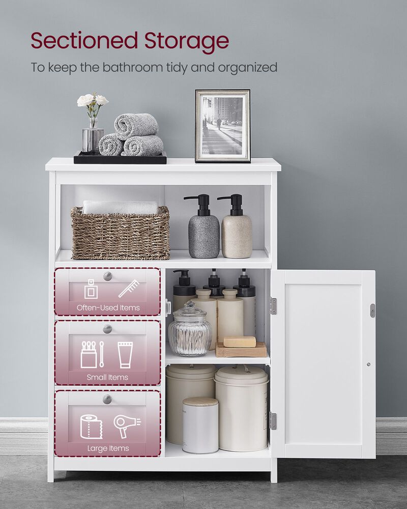 Compact Bathroom Floor Storage Cabinet with Multiple Shelves and Elegant Design