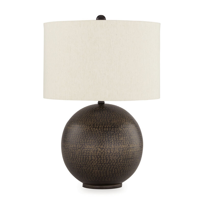 Soy Table Lamp, White Drum Shade, Gold Accent Black Round Base 27 Inch - Benzara