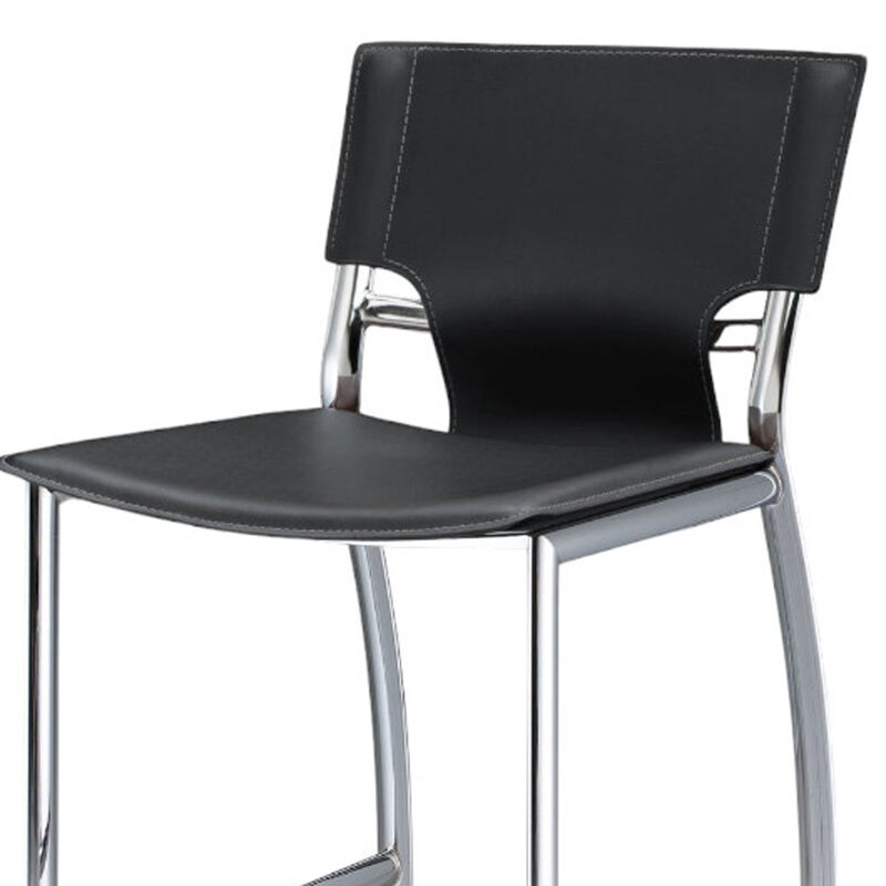 HomeRoots Set of Two 29" Gray and Silver Metal and Faux Leather Low Back Bar Height Bar Chairs