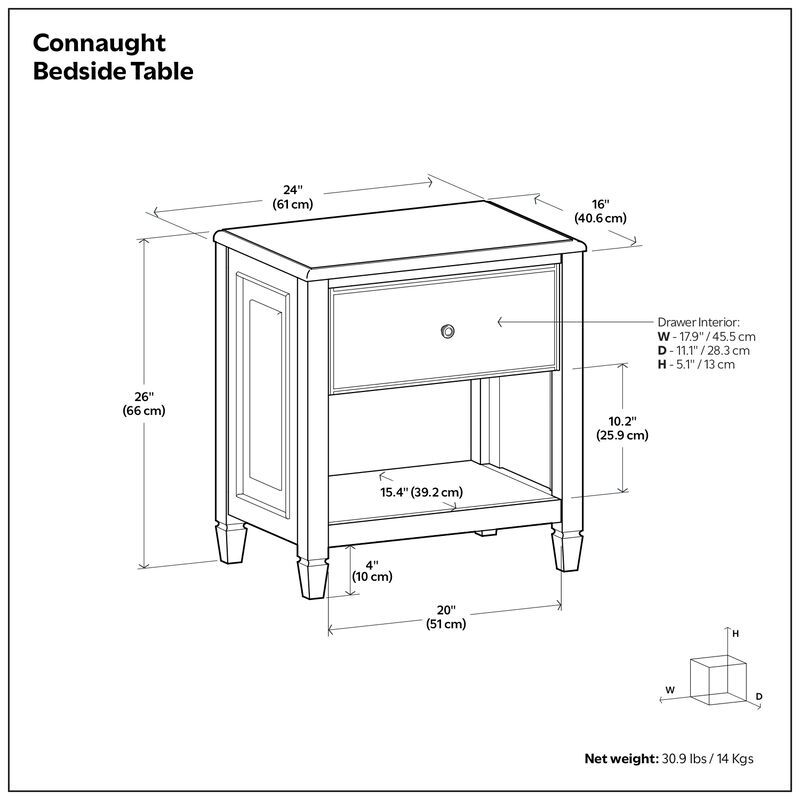 Connaught SOLID WOOD 24 inch Wide Traditional Bedside Nightstand Table in Distressed Grey