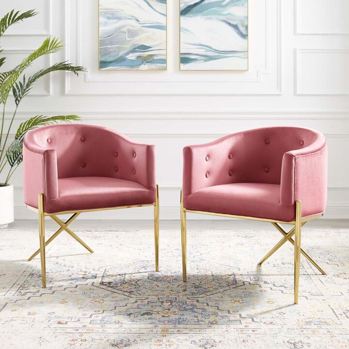 Modway Savour Tufted Performance Velvet Accent Armchair, 2 pcs - Dining Chairs, Dusty Rose