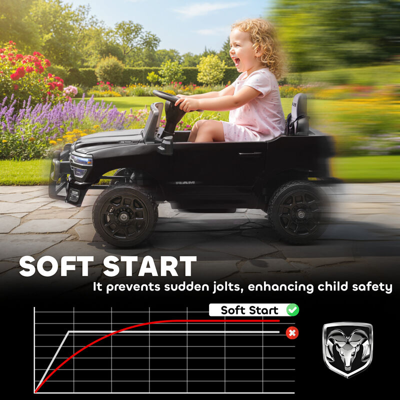 BreeBe 12V Kids Ride on Car, Licensed Dodge RAM 3500 Ride on Toys with Dual Motors, Remote Control image number 5