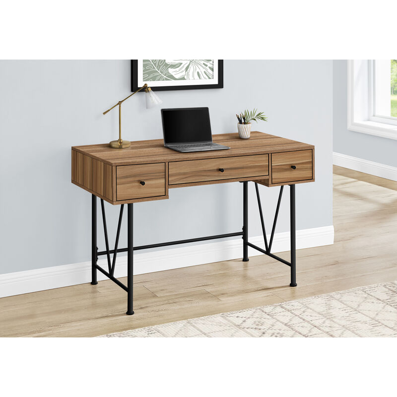 Monarch Specialties I 7672 Computer Desk, Home Office, Laptop, Storage Drawers, 48"L, Work, Metal, Laminate, Brown, Black, Transitional