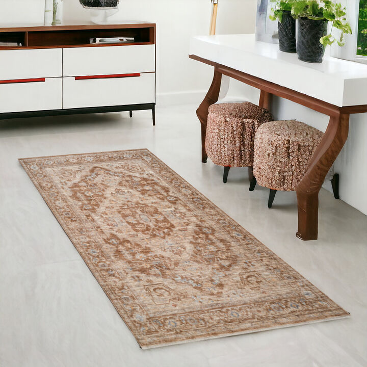 HomeRoots Floral Medallion Runner Rug With Fringe