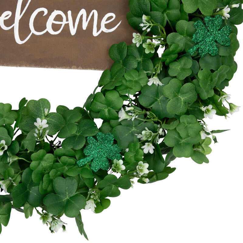 Shamrock Welcome Sign St. Patrick's Day Twig Wreath  20-Inch