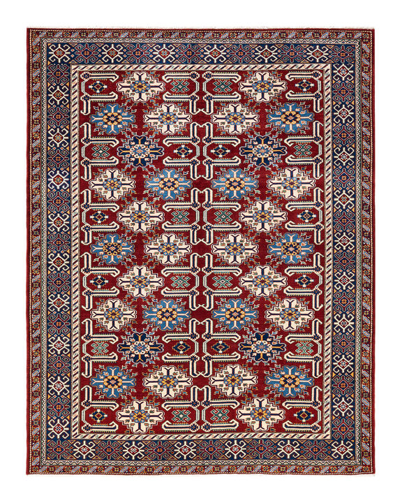 Tribal, One-of-a-Kind Hand-Knotted Area Rug  - Red , 6' 6" x 8' 4"