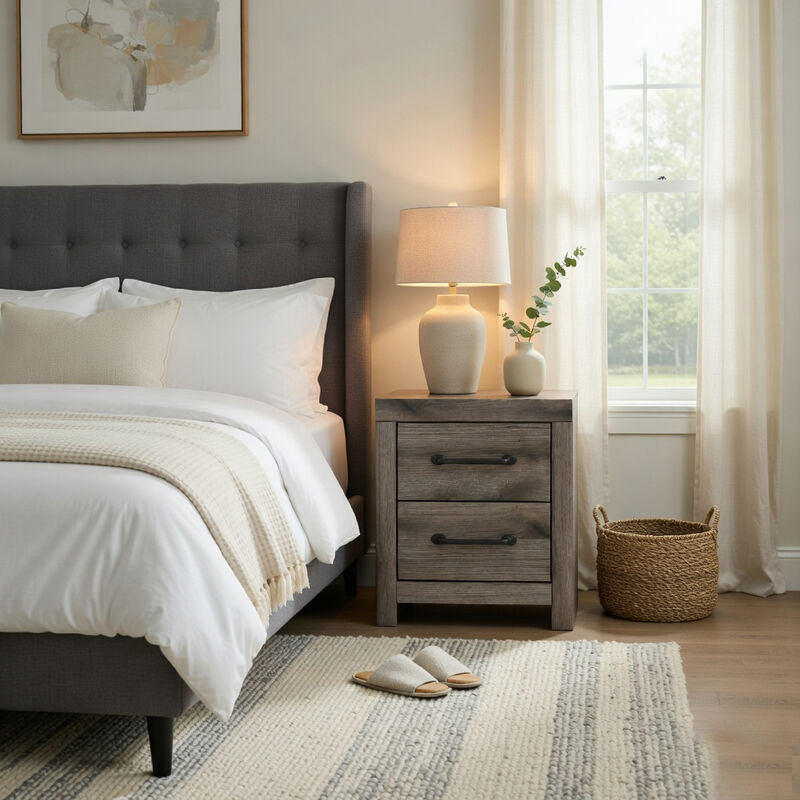 Gesa Nightstand, 2 Drawers with Bar Handles, USB Port, Weathered Gray image number 8