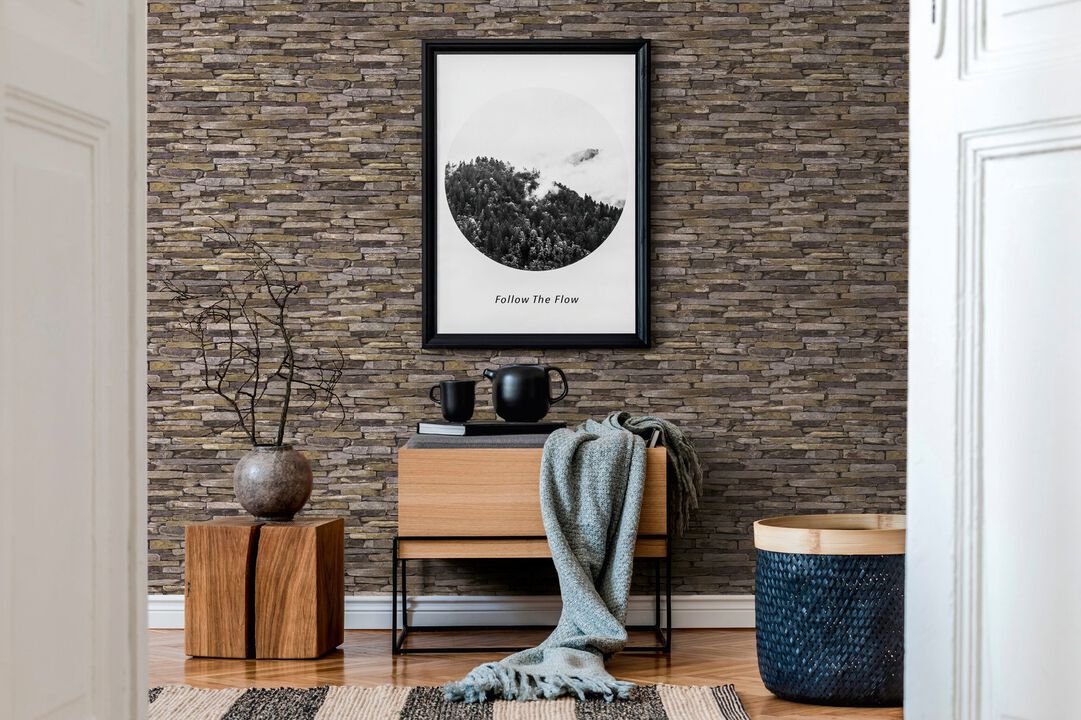 The Bricks And More Rocky Retreat Motif Bronze Brown Wallpaper BB51145