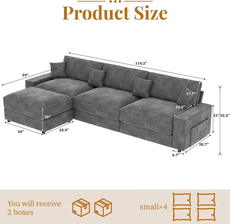 114.2" Modular L-Shaped Sectional Sofa image number 1