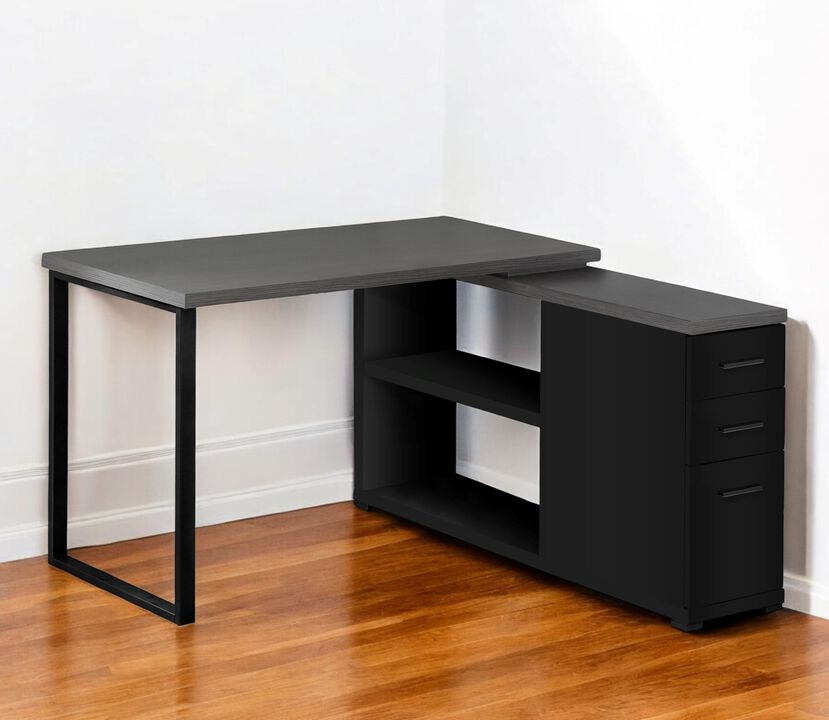 Contemporary L Shape Computer Desk with Three Drawers &ndash; Workstation Table