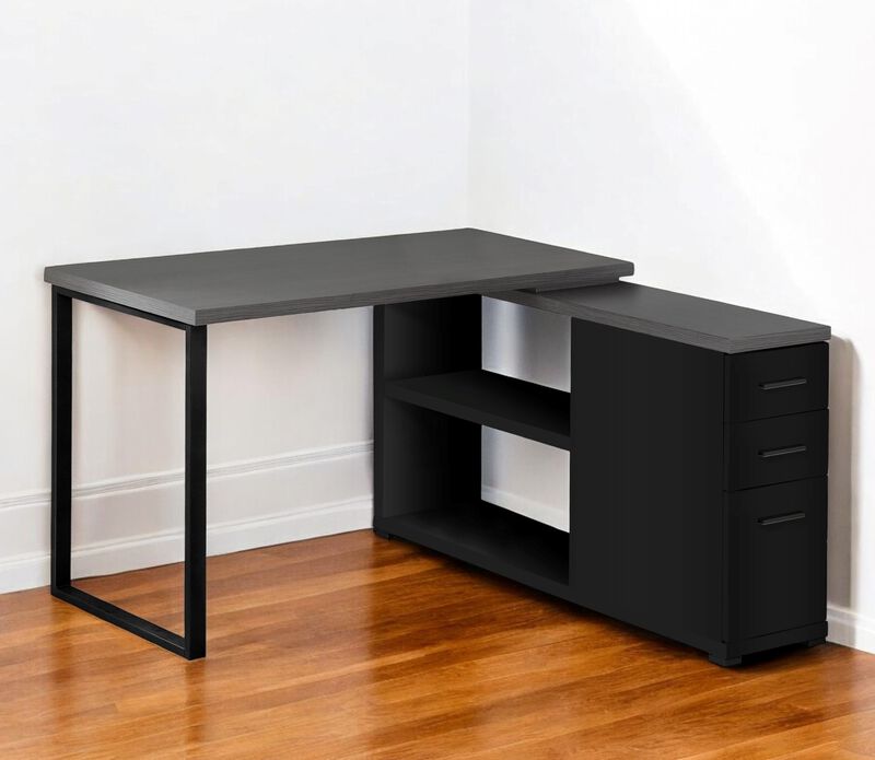 Contemporary L Shape Computer Desk with Three Drawers &ndash; Workstation Table