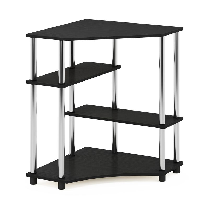 Furinno Furinno Turn-N-Tube Space Saving Corner Desk with Shelves, Americano, Stainless Steel Tubes