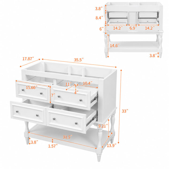 ELEMENT ACE Free Standing 36-Inch Bathroom Vanity Cabinet with 4 Drawers, Solid Wood Frame, MDF Build for Bathroom Storage