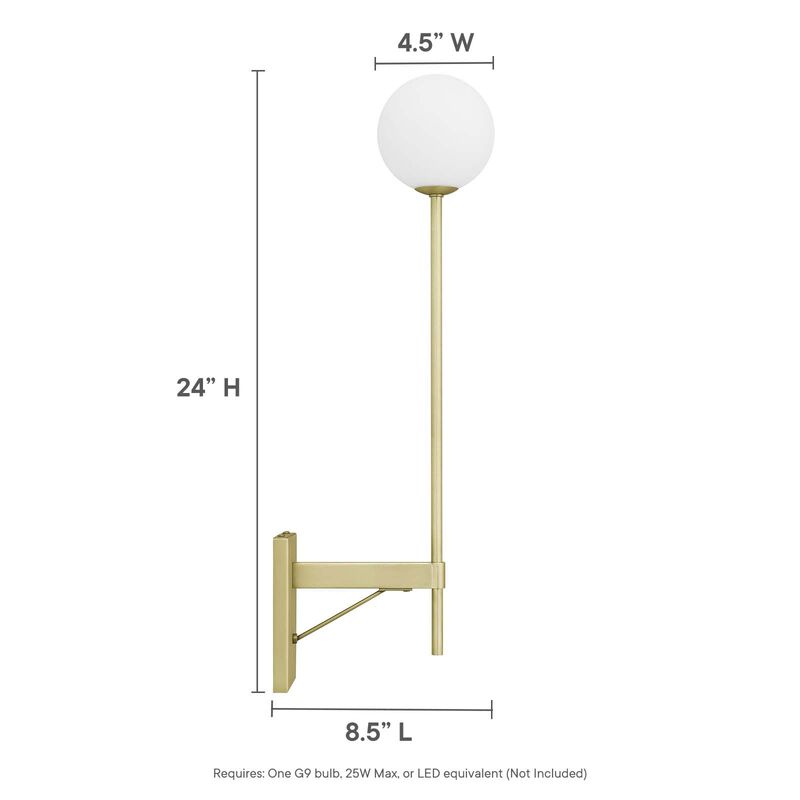 Modway EEI-6533-SBR Riva White Globe Wall Sconce, Satin Brass image number 5