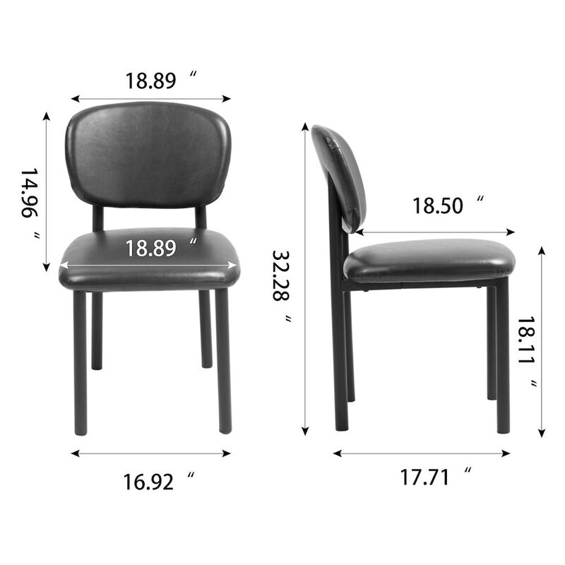 Glamour Home Set of 2 Dark Brown Faux Leather Upholstered Dining Chair Black Iron Legs