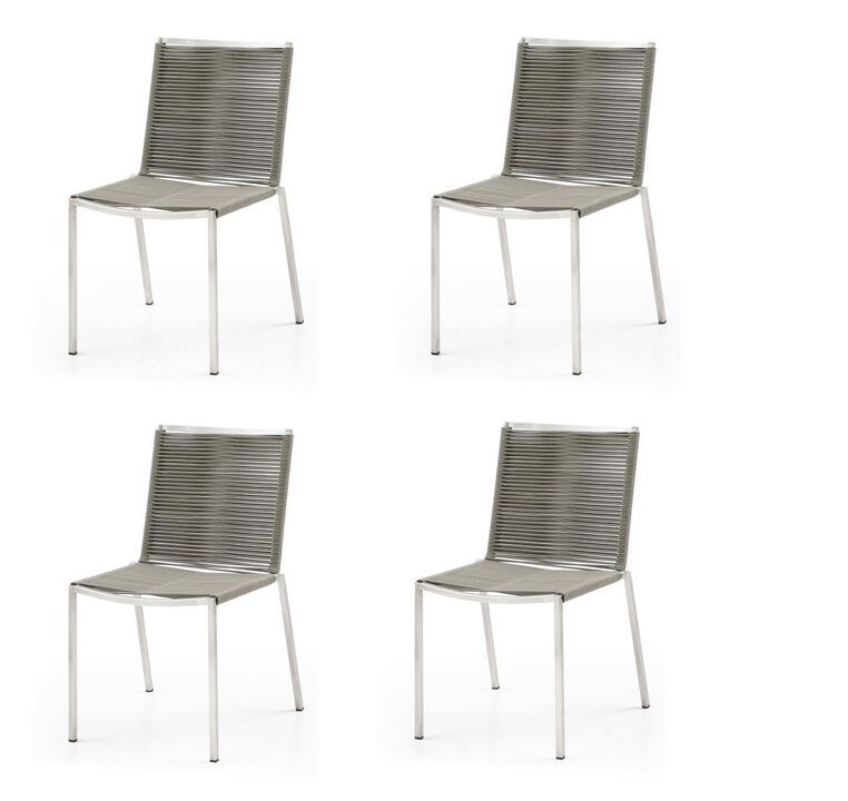 HomeRoots Set of Four Light Brown And Silver Woven Steel Outdoor Dining Chairs