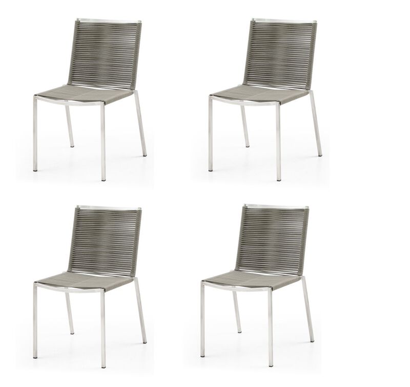 HomeRoots Set of Four Light Brown And Silver Woven Steel Outdoor Dining Chairs image number 0