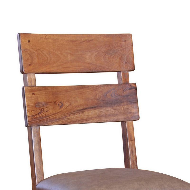 Umey 23 Inch Set of 2 Dining Chairs, Solid Wood Frame, Brown Faux Leather - Benzara