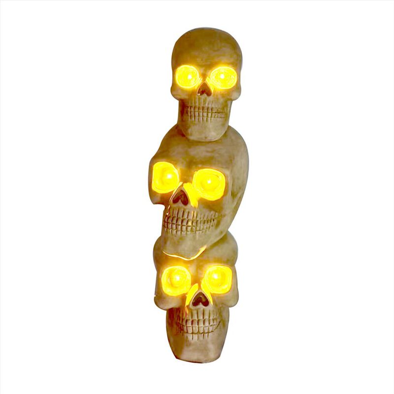 Haunted Hill Farm HHF 37 MGO 3-Skull Stack with Warm White LED Eyes