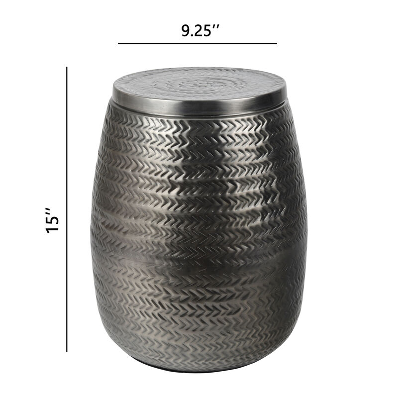 Jasper 15" Modern Rustic Arrow-Hammered Metal Drum Storage Side Table with Lid