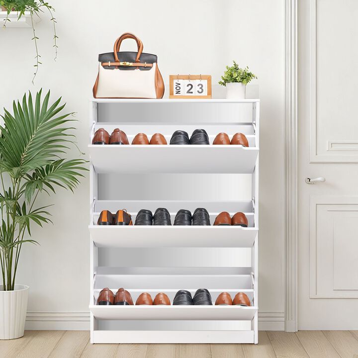 Modern Shoe Cabinet with 3 Flip Drawers, Anti-Tip Freestanding Organizer