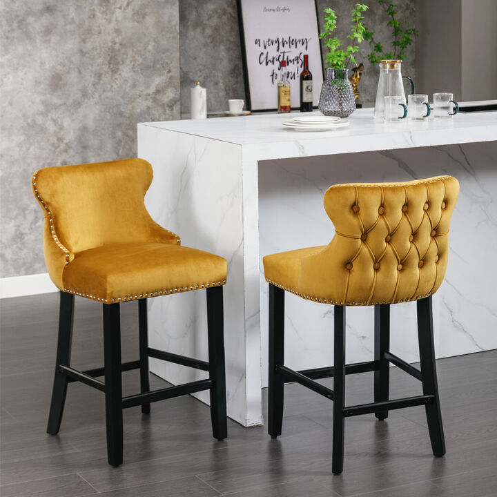 Streamdale Gold Velvet Wingback Bar Stools, Set of 2