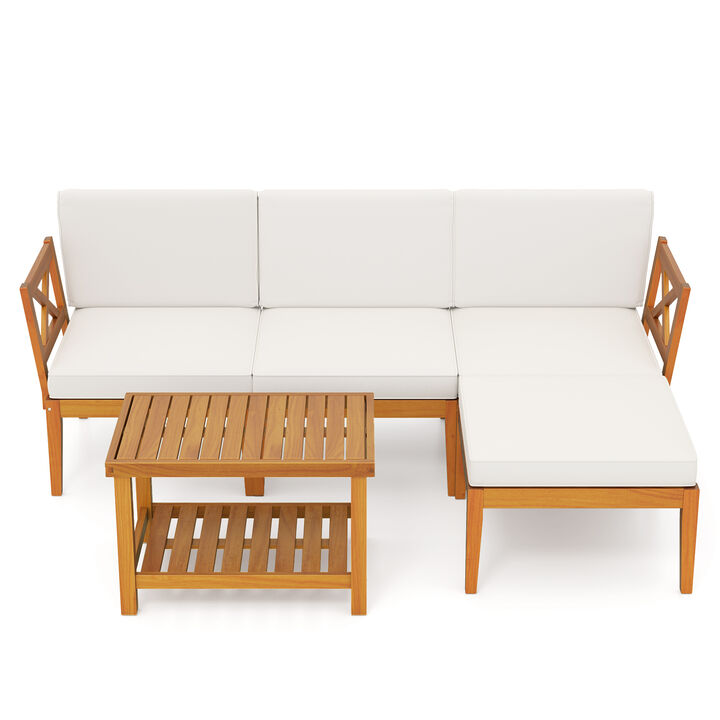 5-Piece Patio Furniture Set with Cushions & 2-Tier Coffee Table for Outdoor Seating